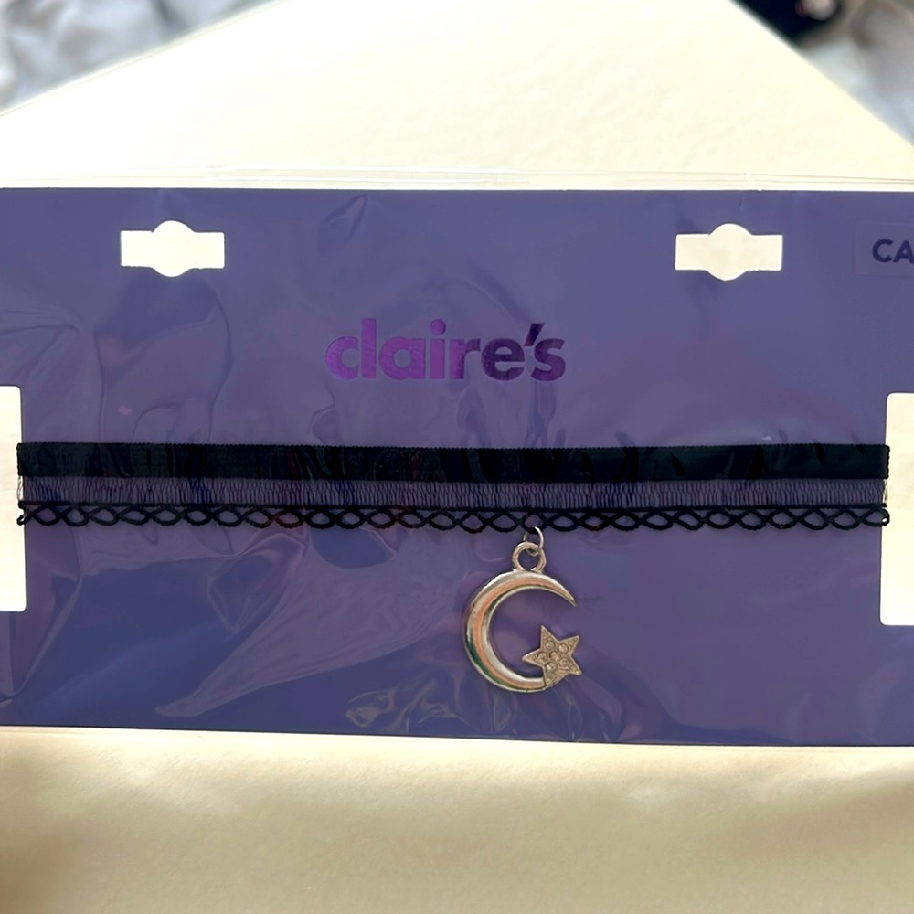 Moon and star black choker necklace